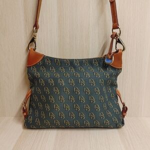Dooney & Bourke Monogram Purse Green Canvas Leather Trim With Dust Bag